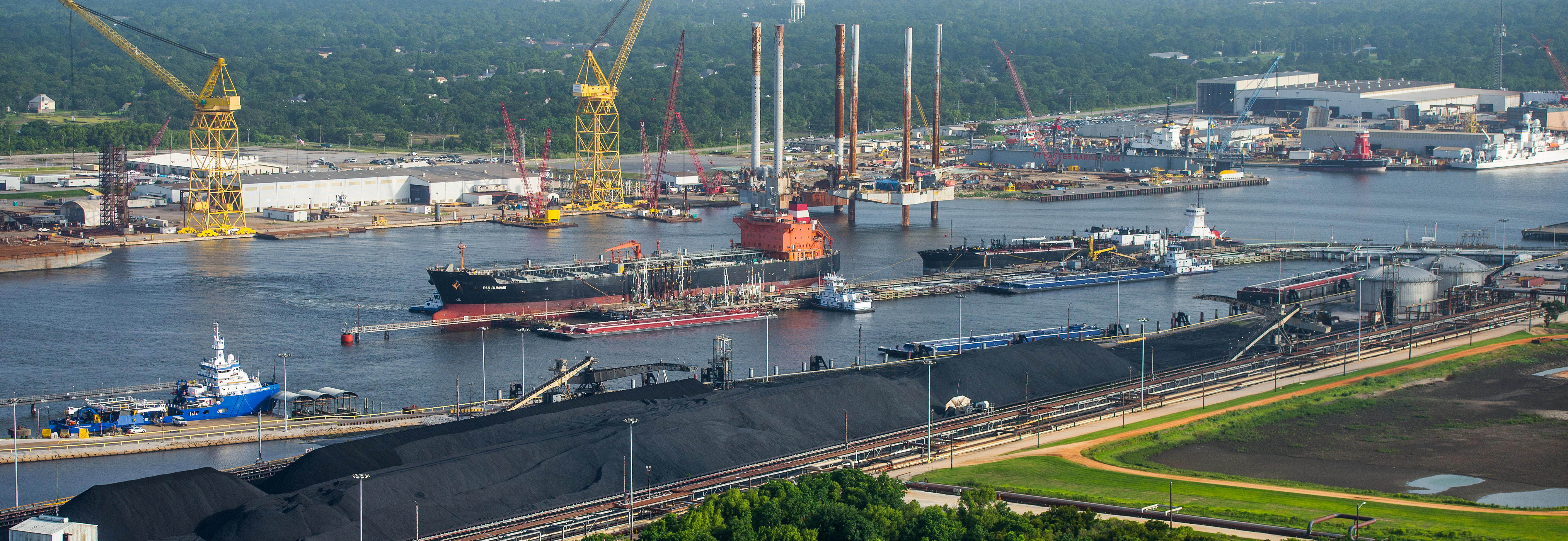 a ship leaving the Chevron wharf in Pascagoula