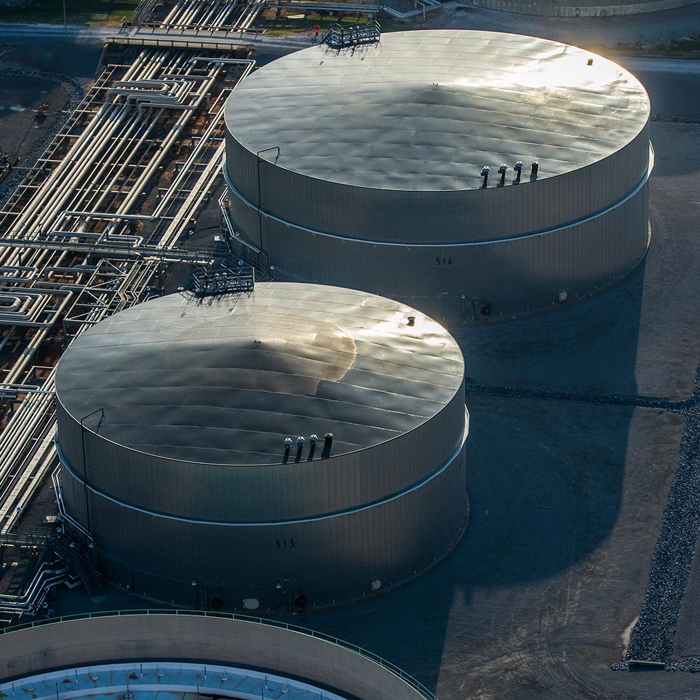 aerial view storage tanks